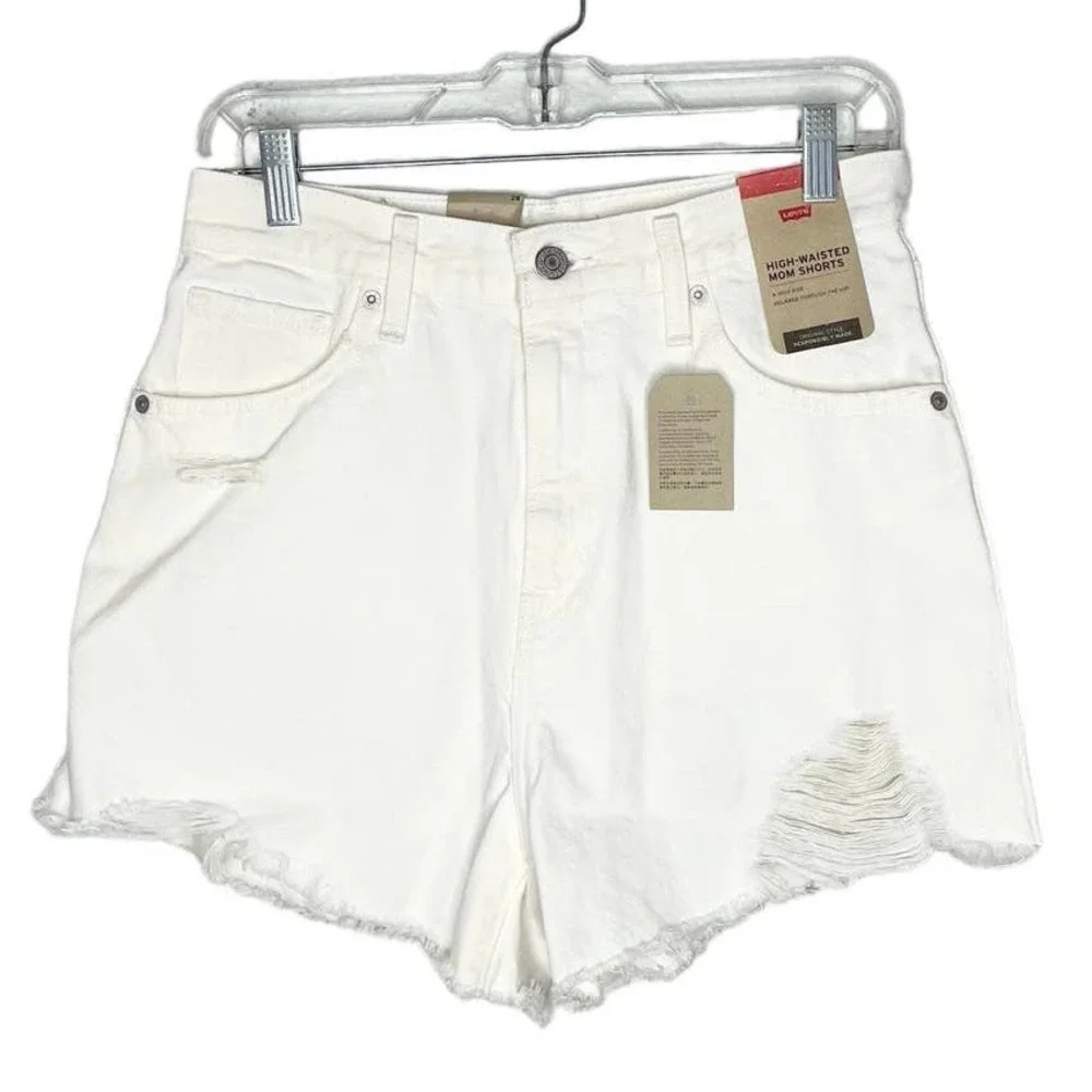 Levi’s High Waisted Mom Shorts In White 28 NWT - Picture 4 of 10